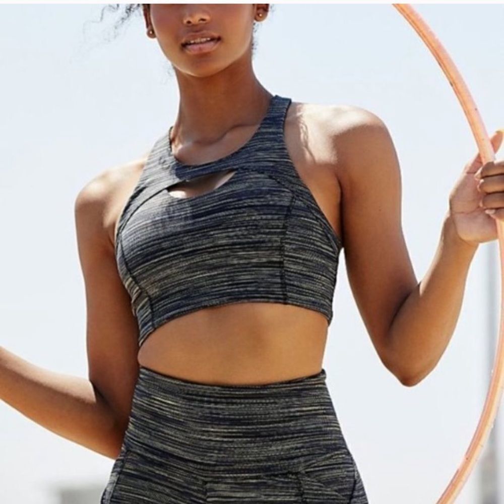 Free People NWT Strut Green Striped Sports Bra Cut Out Keyhole Gym